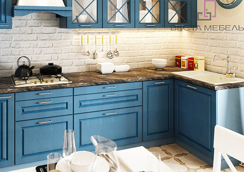 Синяя матовая кухня Медина